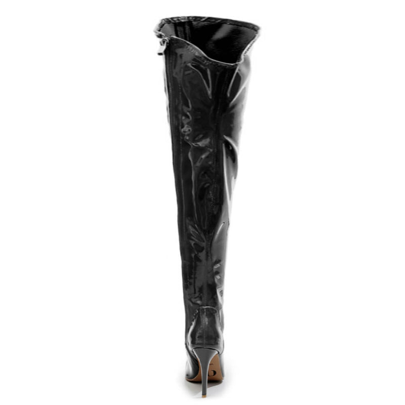 Courtneyy - Black Vegan Patent - Street Sole - Thigh Variant Six