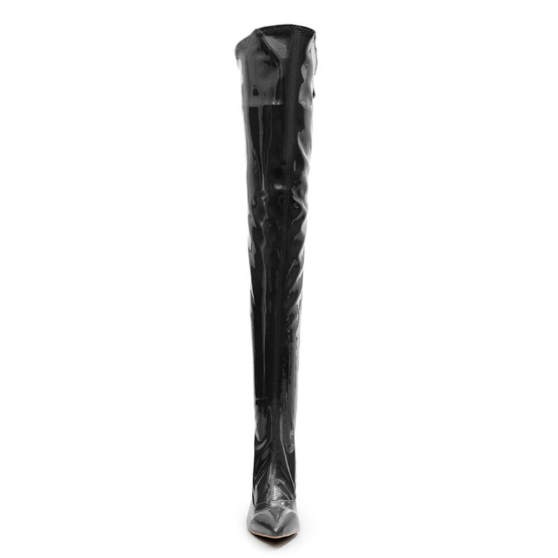 Courtneyy - Black Vegan Patent - Street Sole - Thigh Variant Three