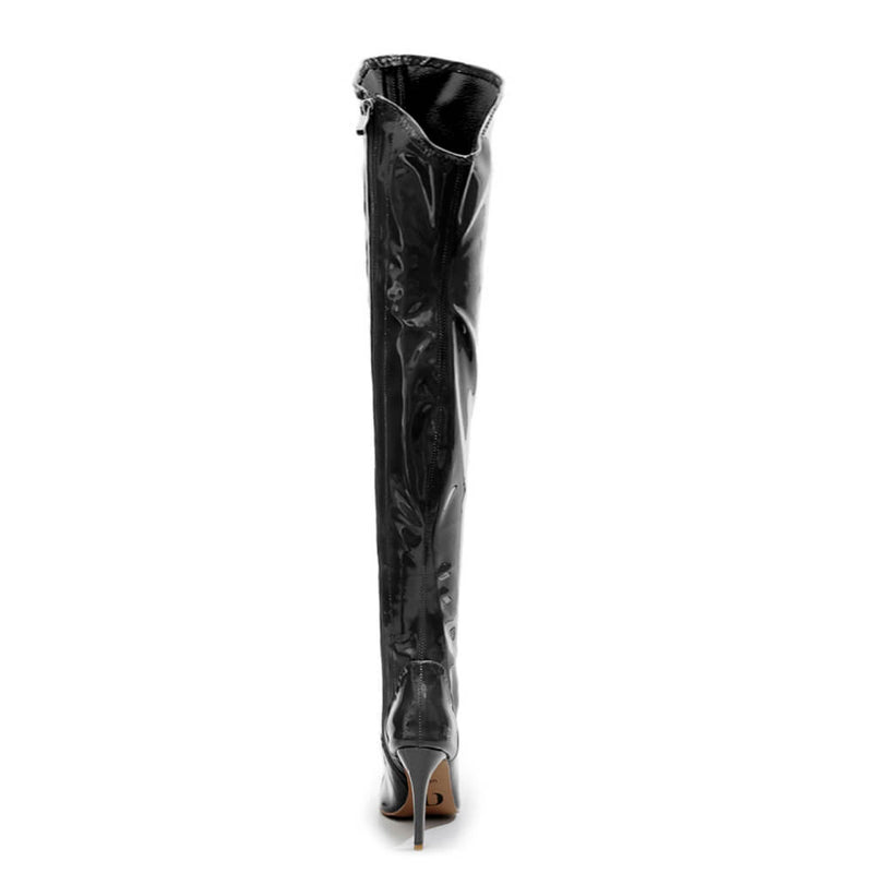 Courtneyy - Black Vegan Patent - Street Sole - Thigh Variant Three