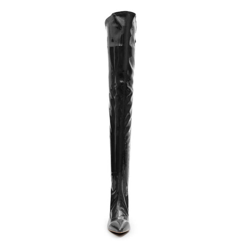 Courtneyy - Black Vegan Patent - Street Sole - Thigh Variant Two