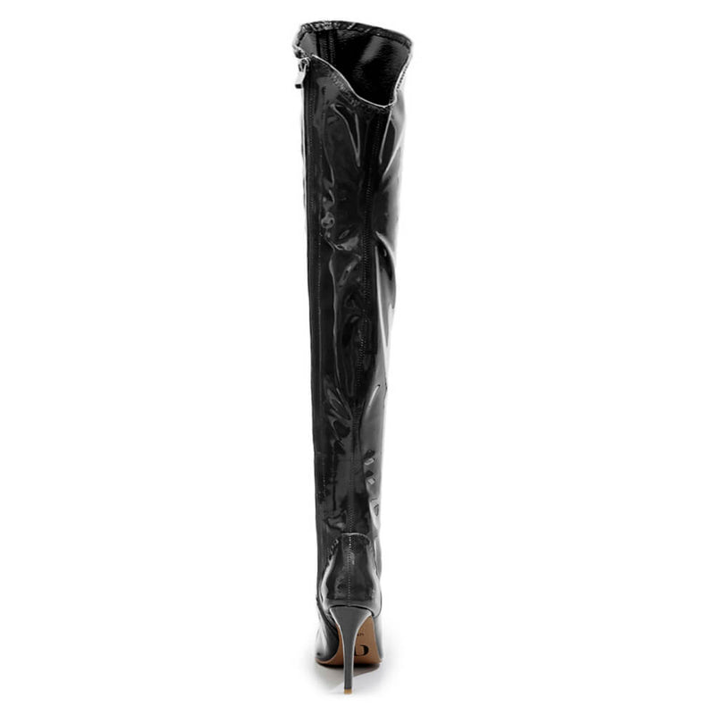Courtneyy - Black Vegan Patent - Street Sole - Thigh Variant Two