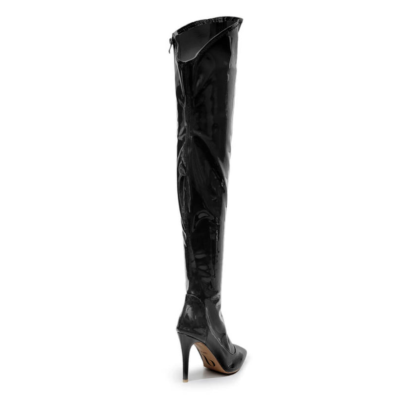 Courtneyy - Black Vegan Patent - Street Sole - Thigh Variant Two