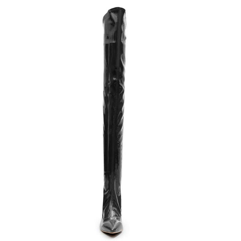Courtneyy - Black Vegan Patent - Street Sole - Thigh Variant Zero