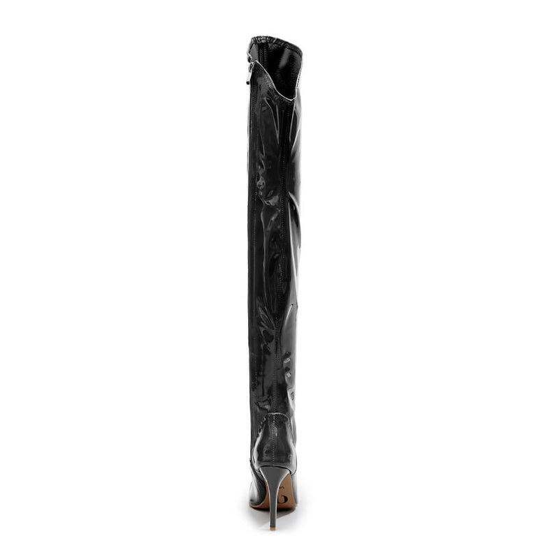 Courtneyy - Black Vegan Patent - Street Sole - Thigh Variant Zero
