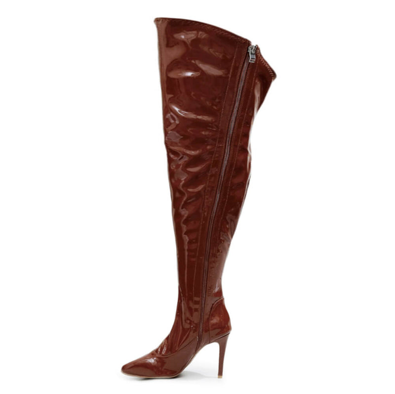 Courtneyy - Brown Vegan Patent - Street Sole - Thigh Variant Five