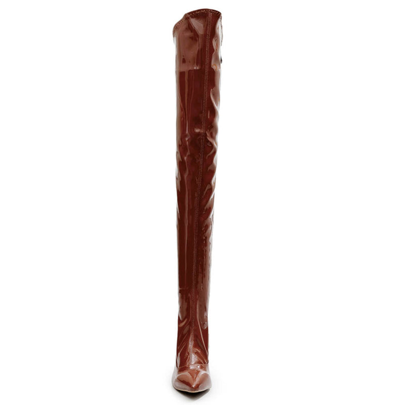 Courtneyy - Brown Vegan Patent - Street Sole - Thigh Variant One