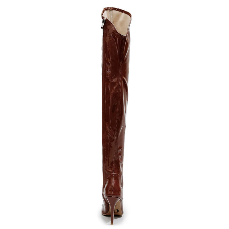 Courtneyy - Brown Vegan Patent - Street Sole - Thigh Variant One