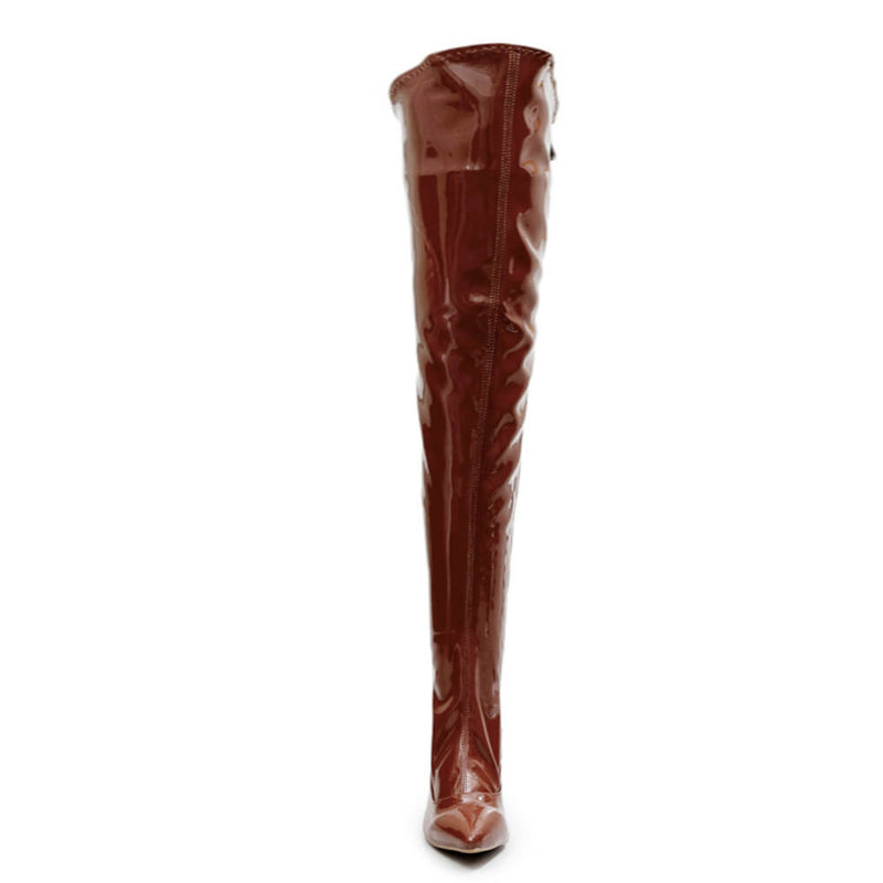 Courtneyy - Brown Vegan Patent - Street Sole - Thigh Variant Six