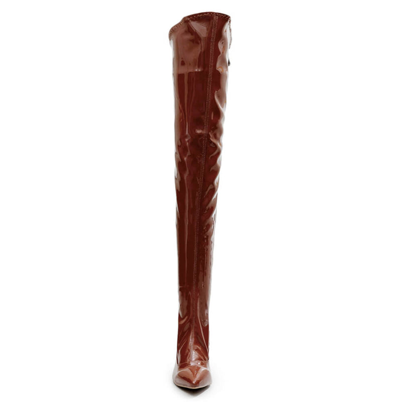 Courtneyy - Brown Vegan Patent - Street Sole - Thigh Variant Three