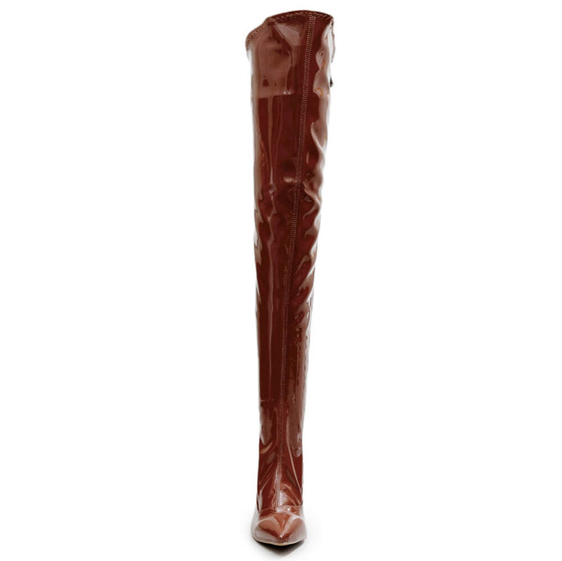 Courtneyy - Brown Vegan Patent - Street Sole - Thigh Variant Two