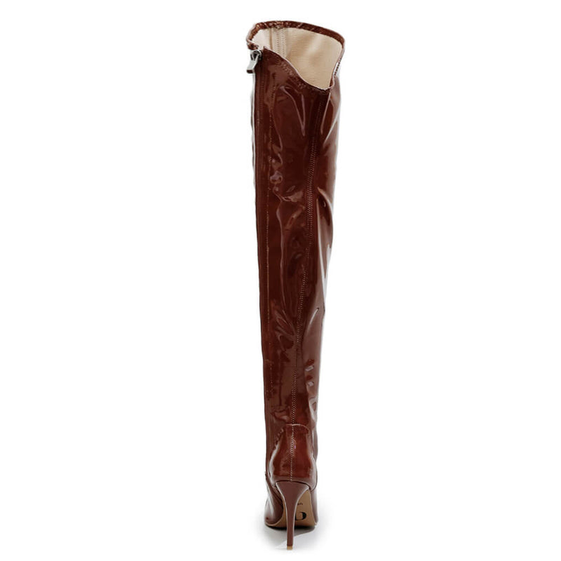 Courtneyy - Brown Vegan Patent - Street Sole - Thigh Variant Two