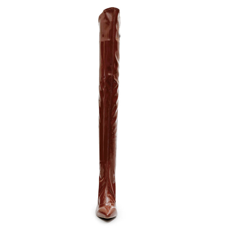 Courtneyy - Brown Vegan Patent - Street Sole - Thigh Variant Zero