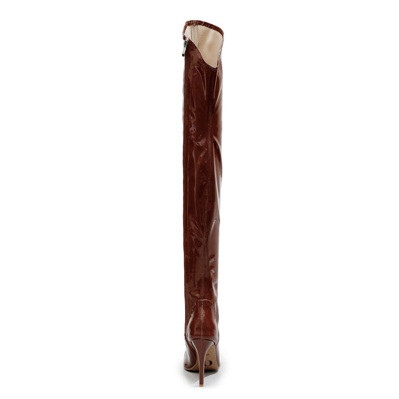 Courtneyy - Brown Vegan Patent - Street Sole - Thigh Variant Zero