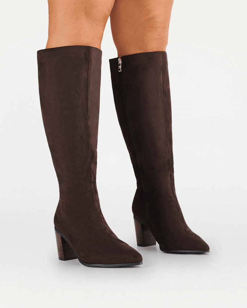 DESTINY EXTENDED CURVE - DARK CACAO SUEDE-Boots-Billini-Billini