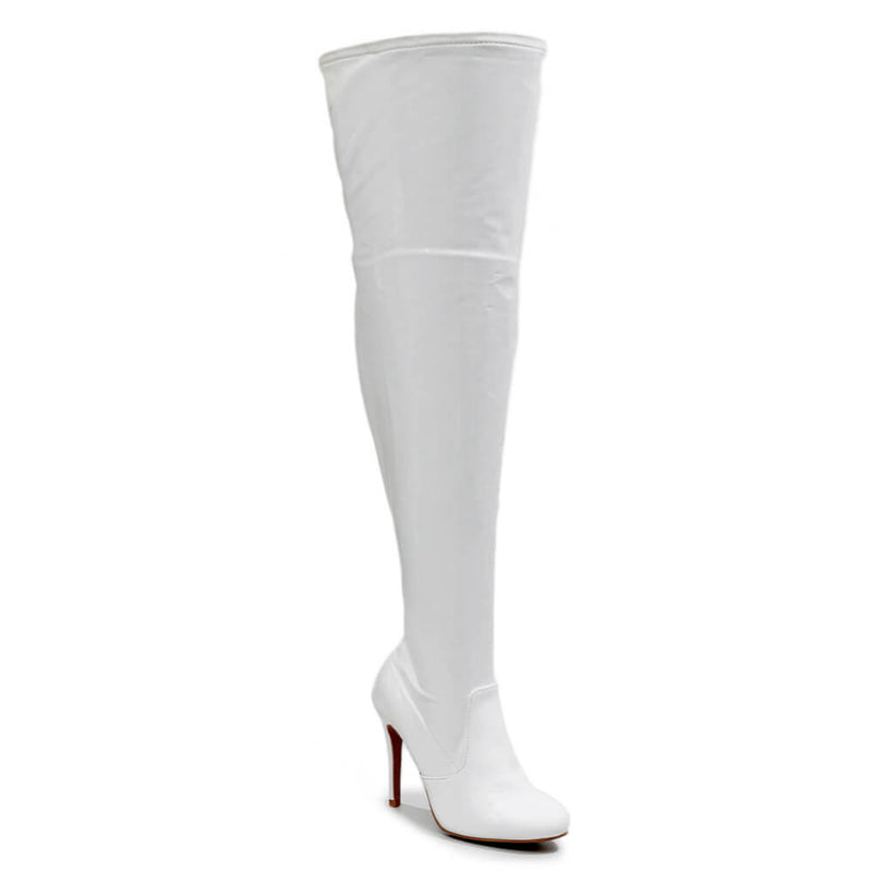 Devilla Size Inclusive - White Vegan Patent - Street Sole - Thigh Variant Five