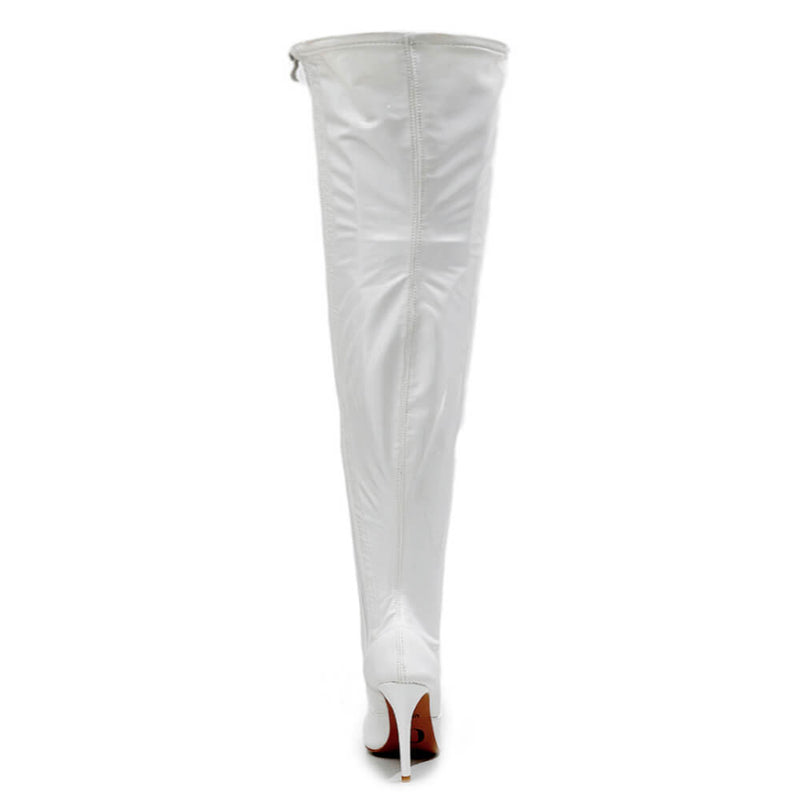 Devilla Size Inclusive - White Vegan Patent - Street Sole - Thigh Variant Five