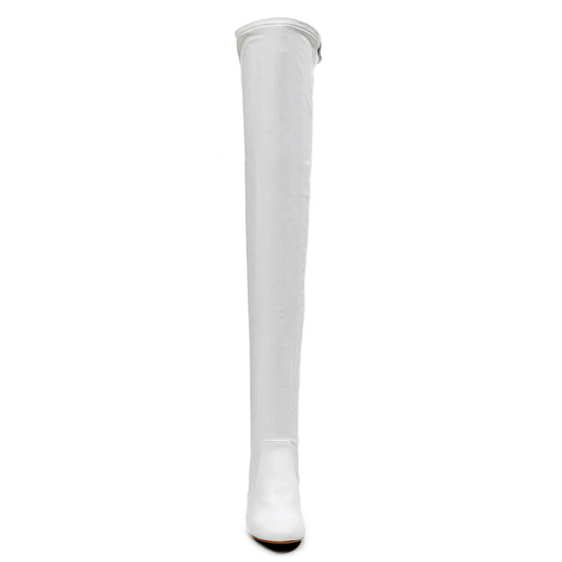 Devilla Size Inclusive - White Vegan Patent - Street Sole - Thigh Variant Four