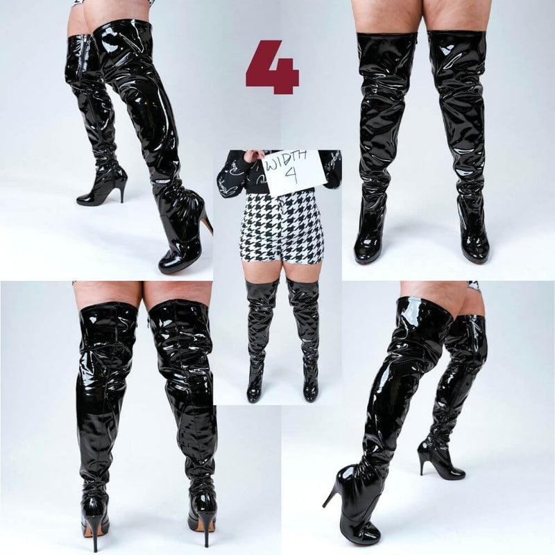 Devilla Size Inclusive - White Vegan Patent - Street Sole - Thigh Variant Four