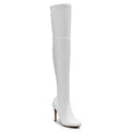 Devilla Size Inclusive - White Vegan Patent - Street Sole - Thigh Variant One