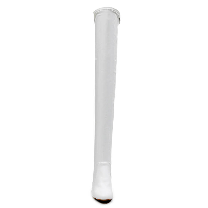 Devilla Size Inclusive - White Vegan Patent - Street Sole - Thigh Variant One