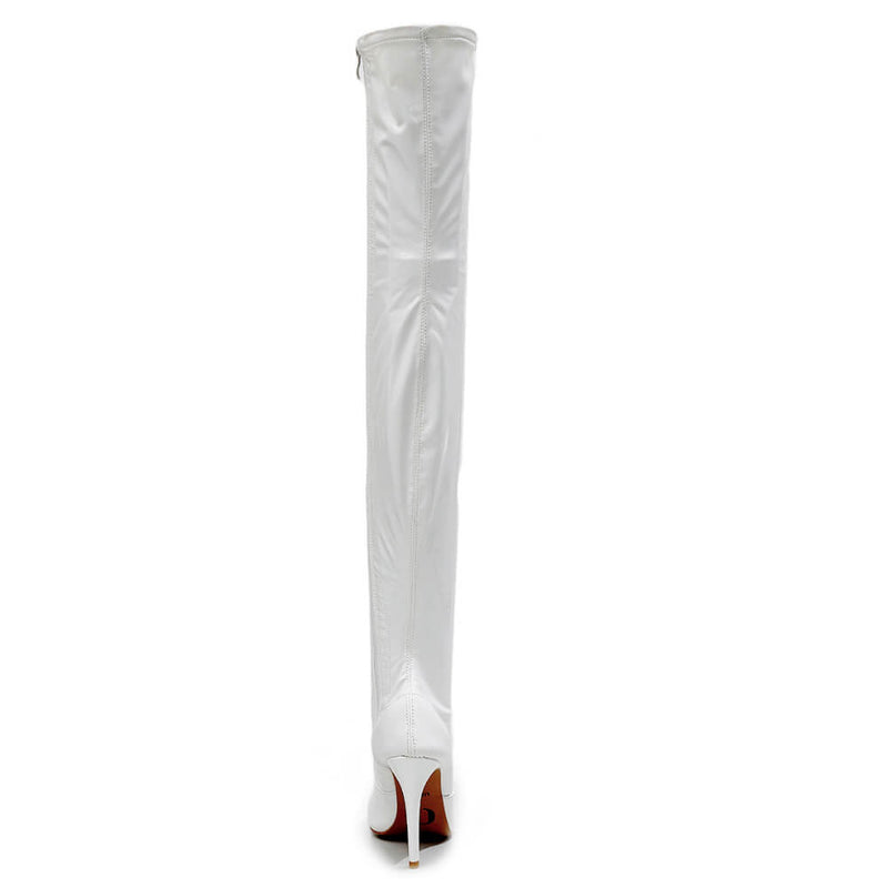 Devilla Size Inclusive - White Vegan Patent - Street Sole - Thigh Variant One