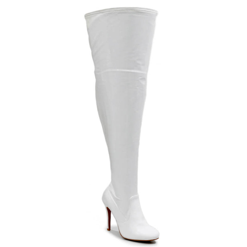 Devilla Size Inclusive - White Vegan Patent - Street Sole - Thigh Variant Six