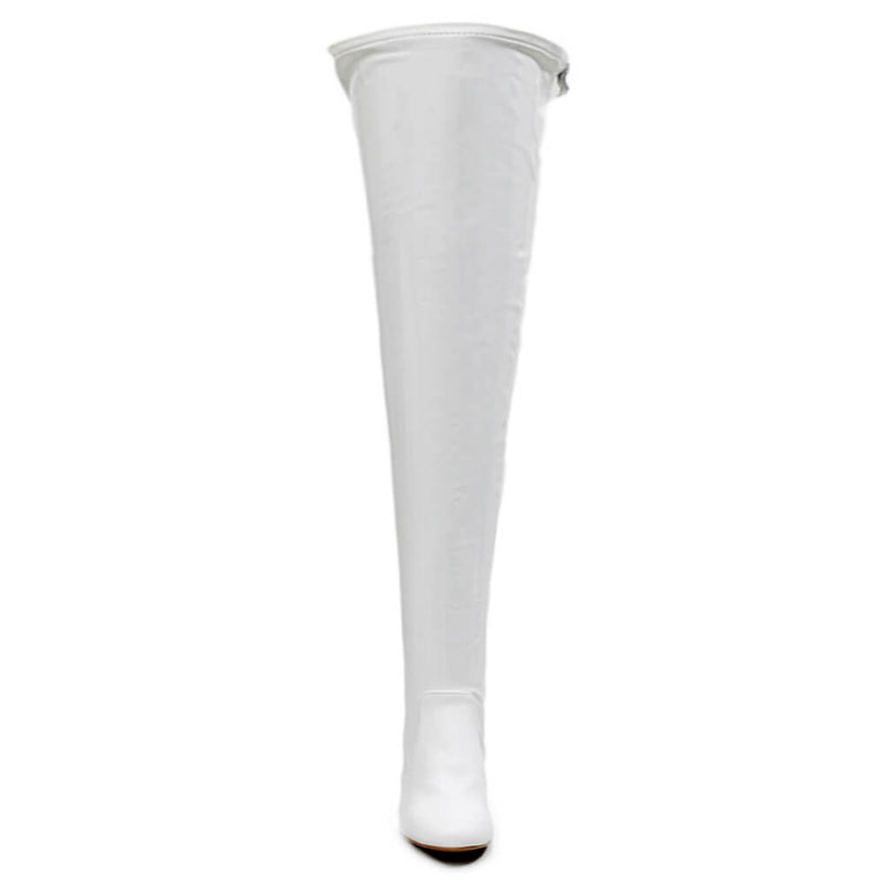 Devilla Size Inclusive - White Vegan Patent - Street Sole - Thigh Variant Six