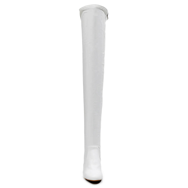 Devilla Size Inclusive - White Vegan Patent - Street Sole - Thigh Variant Three
