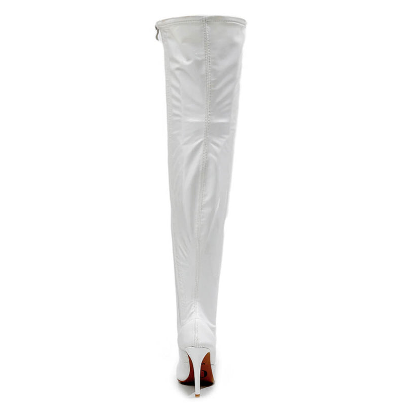 Devilla Size Inclusive - White Vegan Patent - Street Sole - Thigh Variant Three