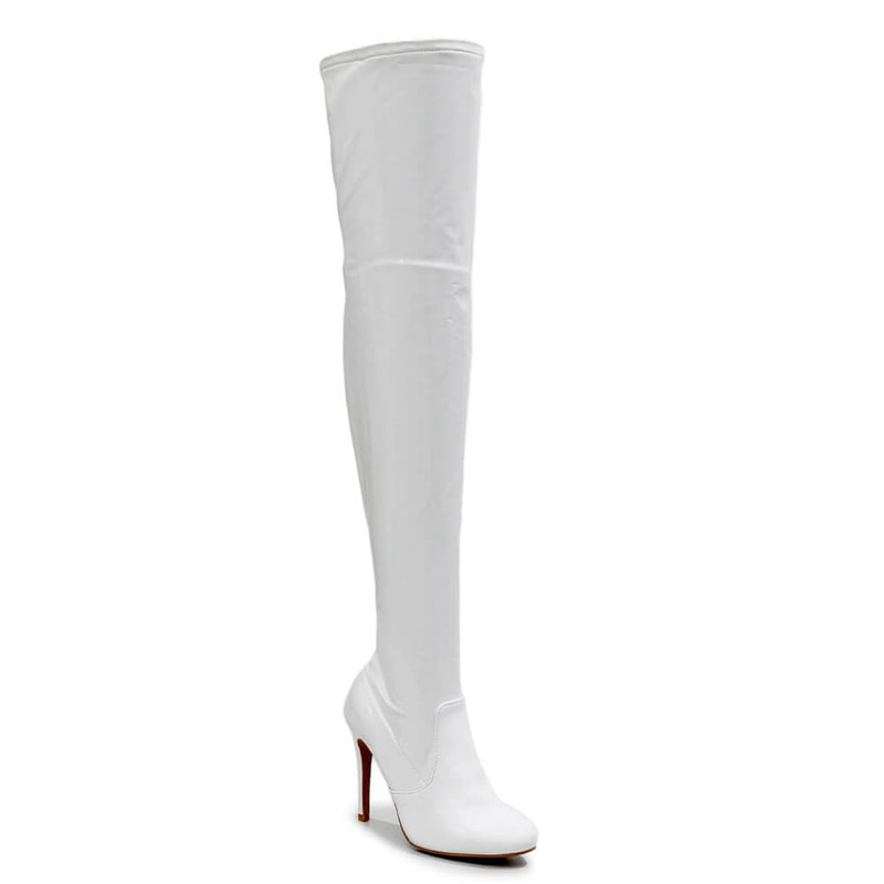 Devilla Size Inclusive - White Vegan Patent - Street Sole - Thigh Variant Two