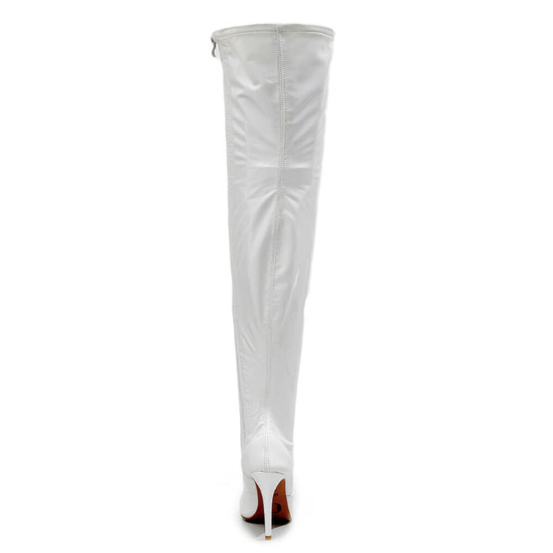 Devilla Size Inclusive - White Vegan Patent - Street Sole - Thigh Variant Two