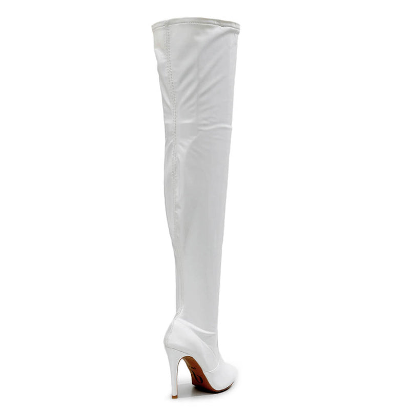 Devilla Size Inclusive - White Vegan Patent - Street Sole - Thigh Variant Two
