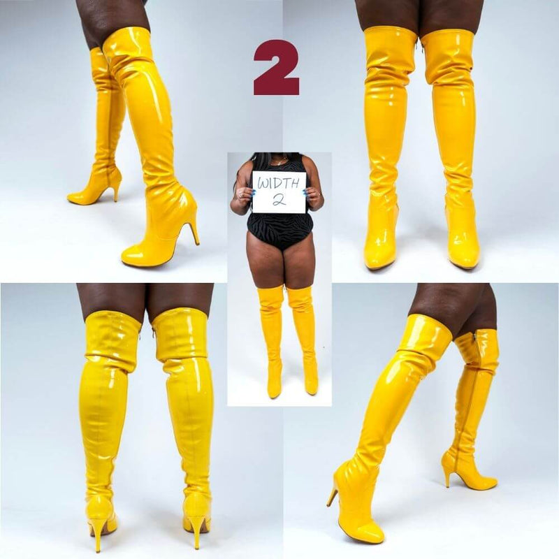 Devilla Size Inclusive - White Vegan Patent - Street Sole - Thigh Variant Two