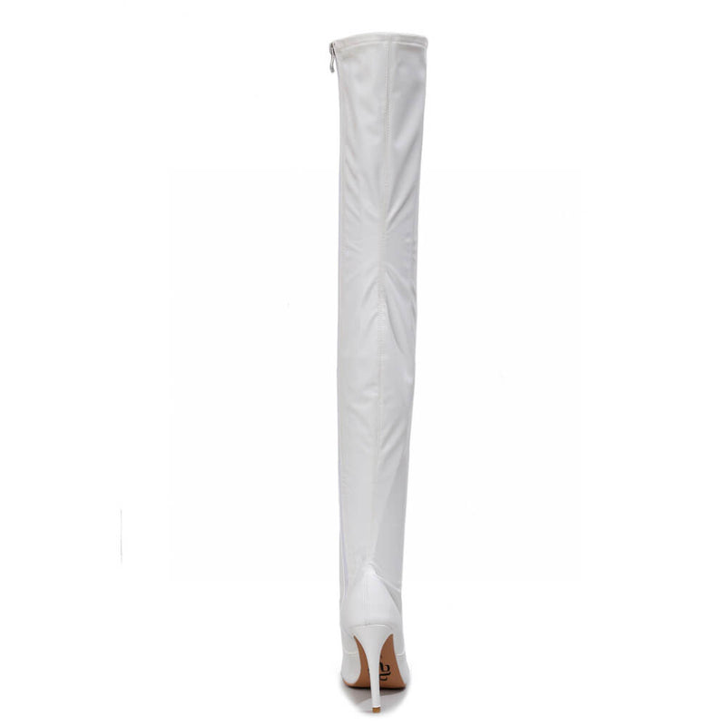 Devilla Size Inclusive - White Vegan Patent - Street Sole - Thigh Variant Zero
