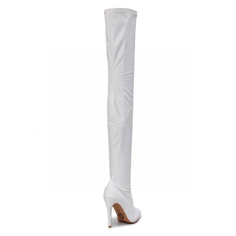 Devilla Size Inclusive - White Vegan Patent - Street Sole - Thigh Variant Zero