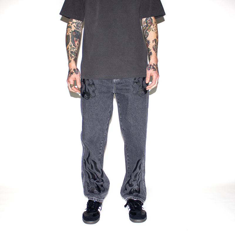 Dime | Flamepuzz Relaxed Denim Pants Color : Black Washed