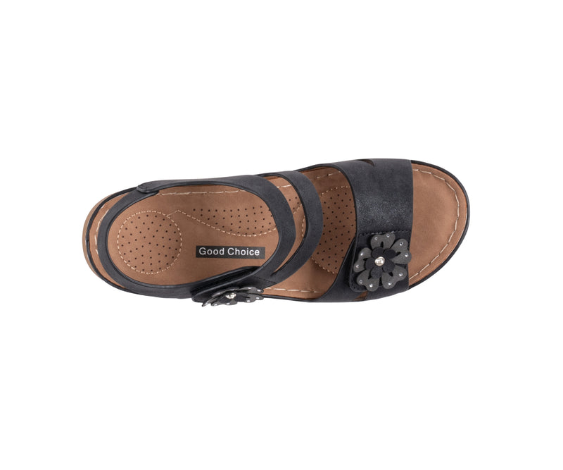 GC Shoes Cadance Black Floral Comfort Wedge Sandal