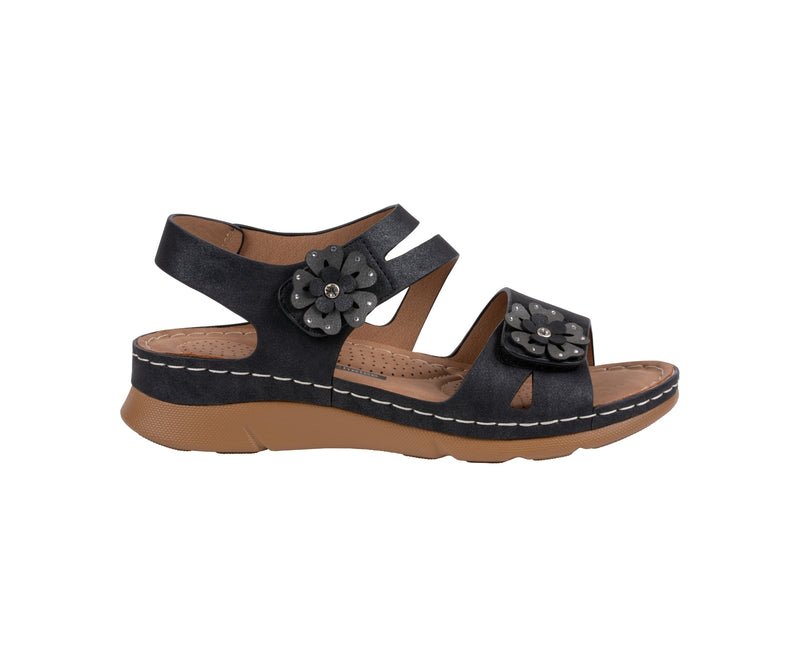 GC Shoes Cadance Black Floral Comfort Wedge Sandal