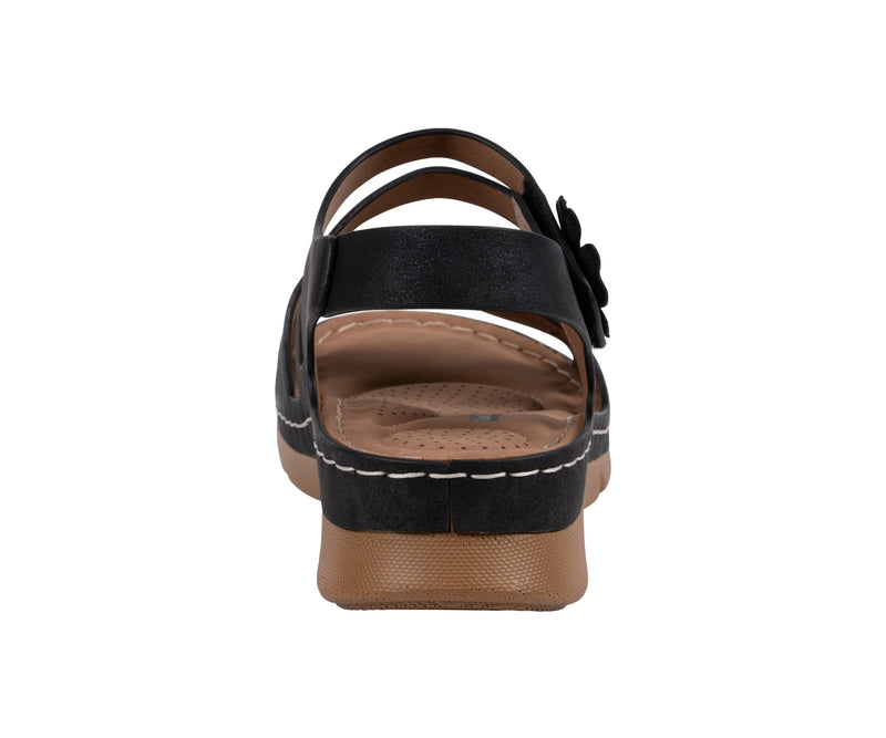 GC Shoes Cadance Black Floral Comfort Wedge Sandal