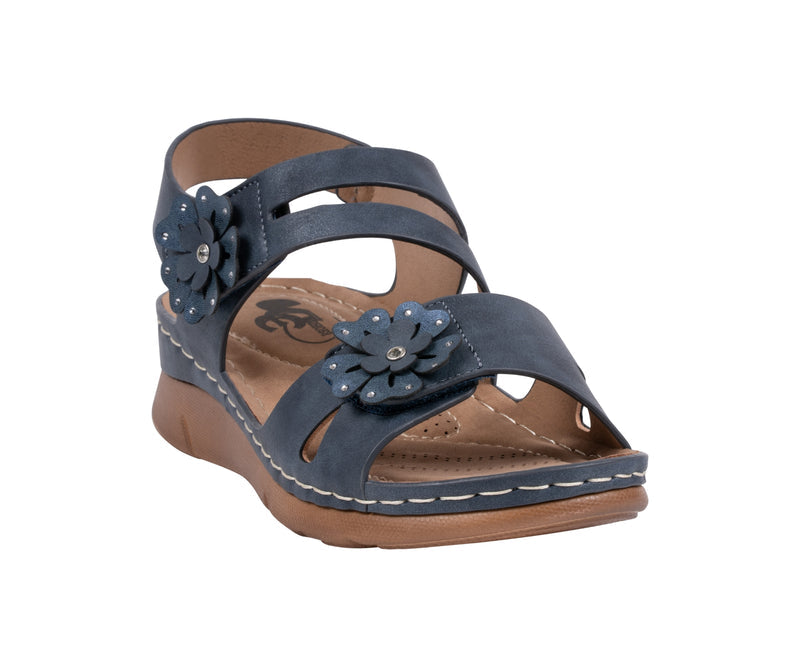 GC Shoes Cadance Navy Floral Comfort Wedge Sandal