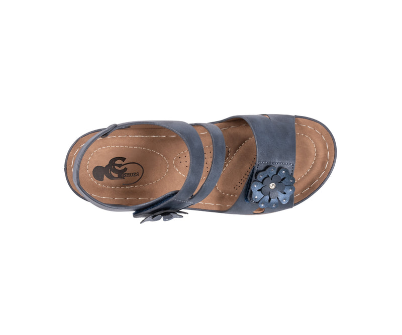 GC Shoes Cadance Navy Floral Comfort Wedge Sandal