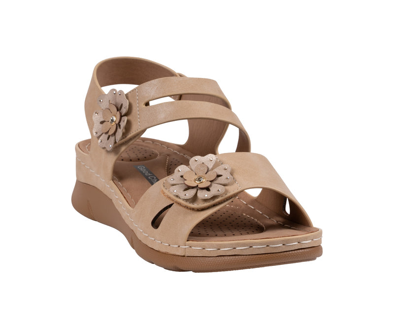 GC Shoes Cadance Nude Floral Comfort Wedge Sandal