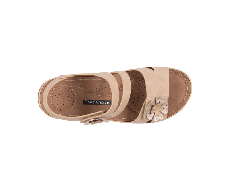 GC Shoes Cadance Nude Floral Comfort Wedge Sandal