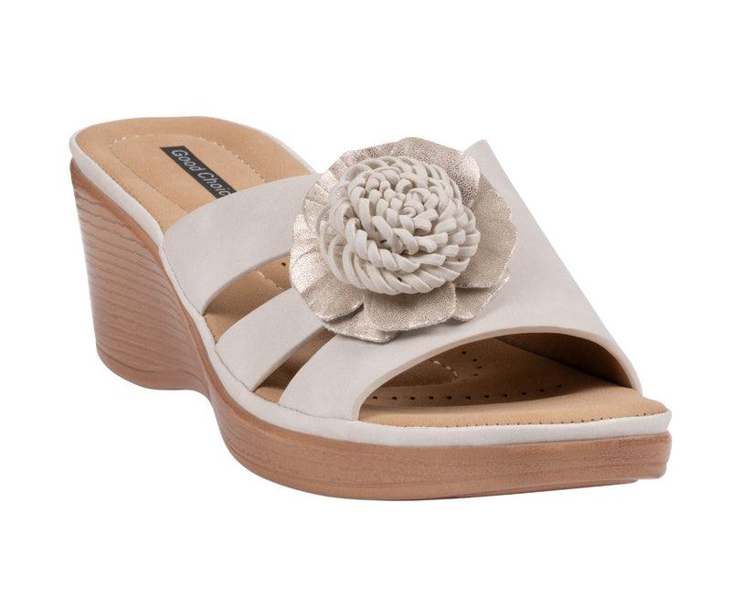 GC Shoes Jenna Beige Floral Wedge Slide Sandal