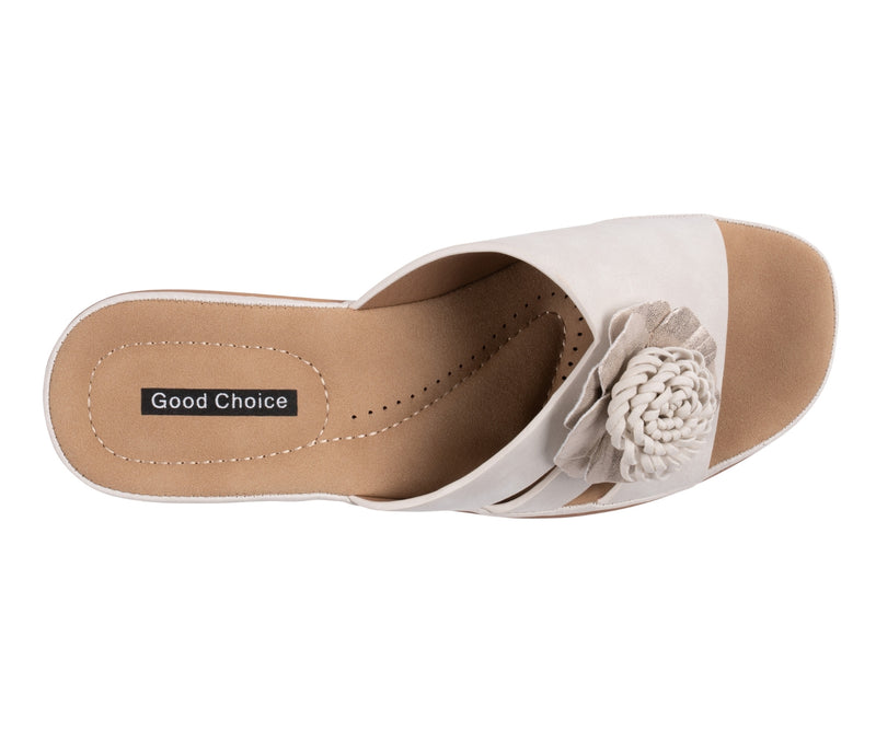 GC Shoes Jenna Beige Floral Wedge Slide Sandal