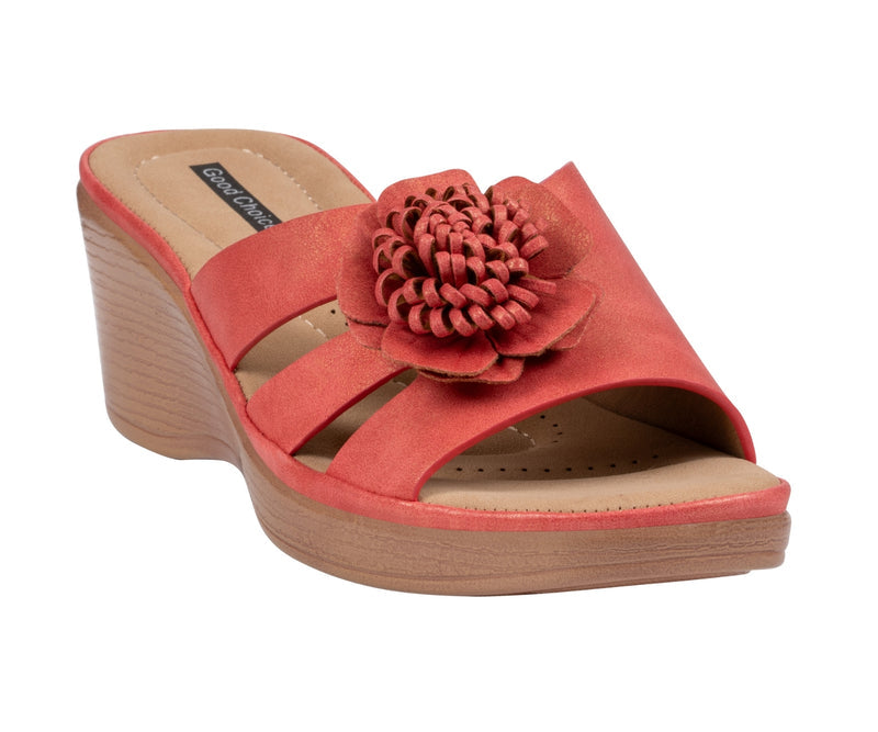 GC Shoes Jenna Coral Floral Wedge Slide Sandal