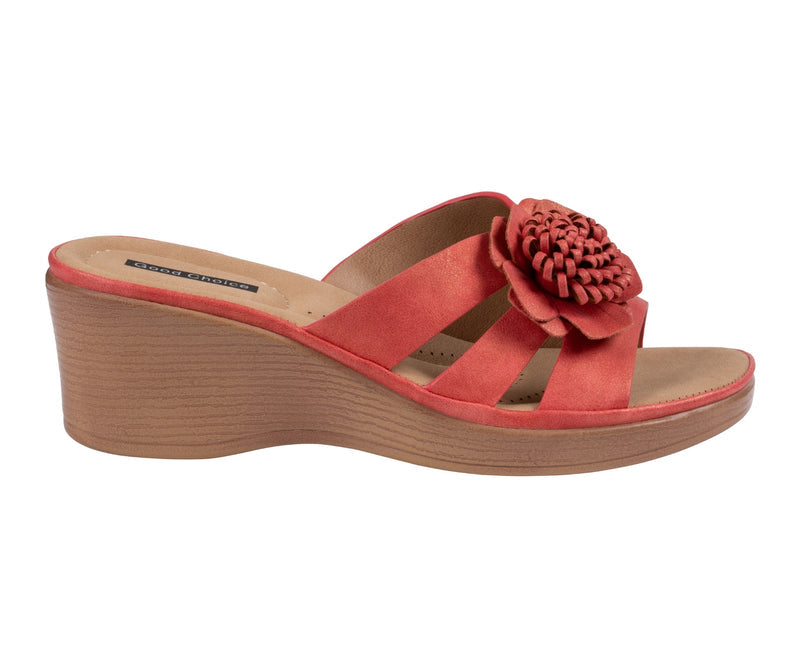 GC Shoes Jenna Coral Floral Wedge Slide Sandal