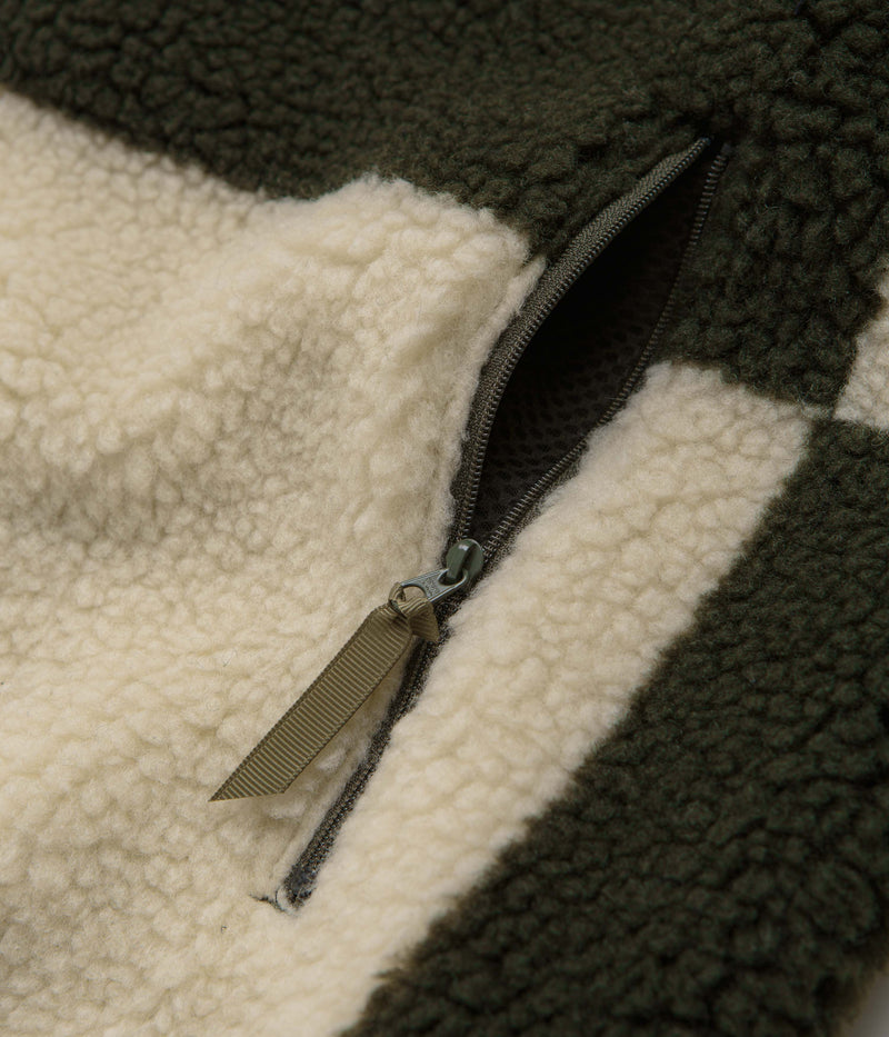 Gramicci Checkered Sherpa Vest in Natural and Olive Check