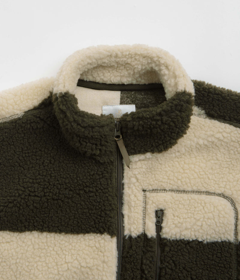 Gramicci Checkered Sherpa Vest in Natural and Olive Check