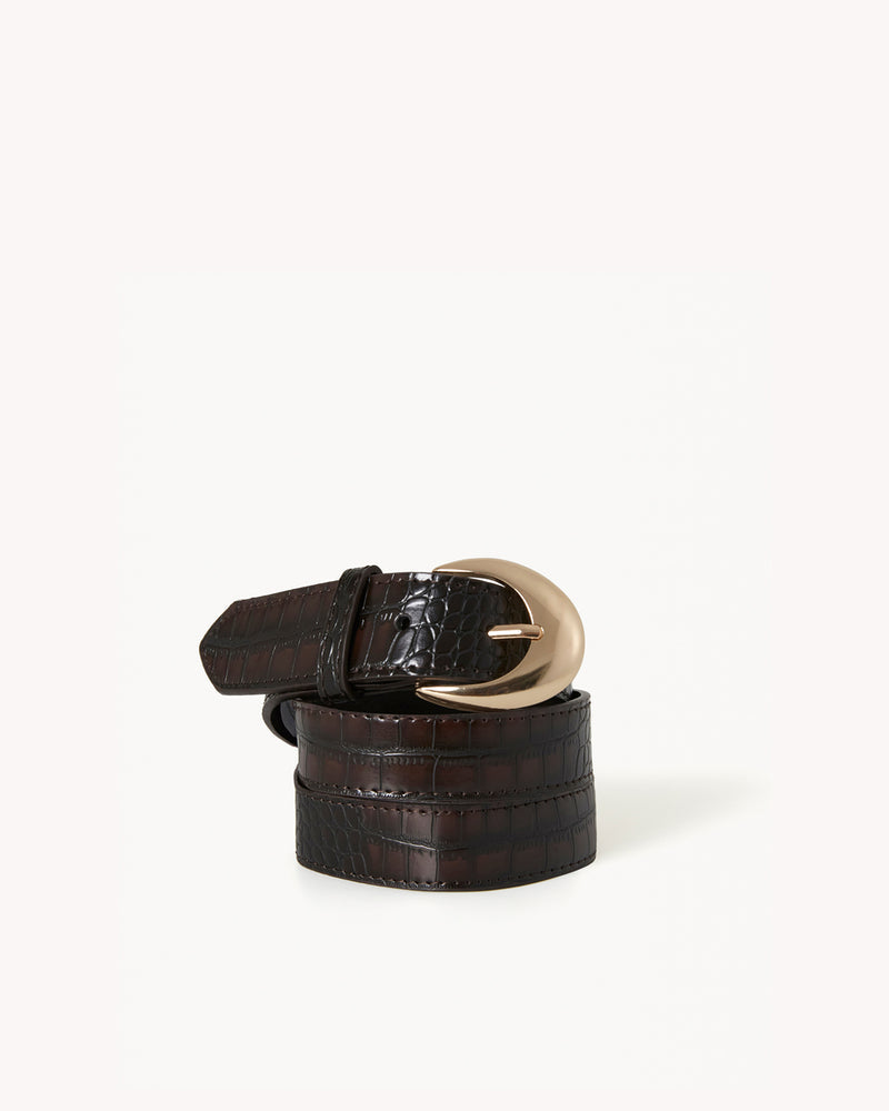 GWYNETH BELT - DARK CACAO CROC-GOLD-BELTS-Billini-Billini